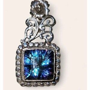 Sterling 925 Silver Mystic Topaz Pendant Large Square Statement Jewelry